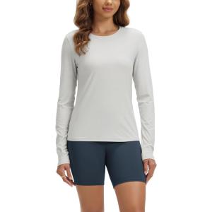 imageODODOS Womens Long Sleeve TShirt  Ultra Soft Stratum Tech Performance Top UPF 50 Breathable Crew Neck PulloverSalt Heather
