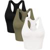 imageODODOS 3Pack Seamless Racerback Crop Tank for Women Ribbed Knit Soft Crop TopsBlacknutriawhite
