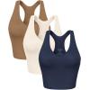 imageODODOS 3Pack Seamless Racerback Crop Tank for Women Ribbed Knit Soft Crop TopsErmineivorynavy