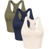 imageODODOS 3Pack Seamless Racerback Crop Tank for Women Ribbed Knit Soft Crop TopsIvorynavynutria