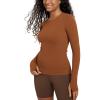 imageODODOS Womens Long Sleeve Shirts with Thumb Hole Cloud Feeling Soft Crew Neck Slim Fit Tee Yoga Athletic Workout TopsCaramel