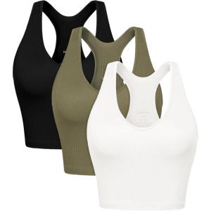 imageODODOS 3Pack Seamless Racerback Crop Tank for Women Ribbed Knit Soft Crop TopsBlacknutriawhite
