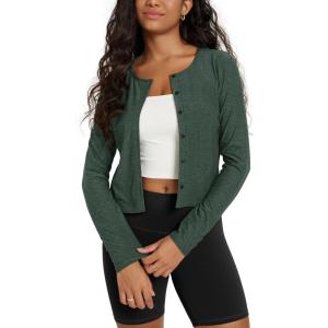 imageODODOS Womens Cardigan  Ultra Soft Stratum Tech Performance Long Sleeve Crop UPF 50 Button Down Crewneck TopAspen Heather