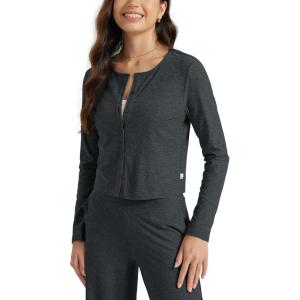 imageODODOS Womens Cardigan  Ultra Soft Stratum Tech Performance Long Sleeve Crop UPF 50 Button Down Crewneck TopCharcoal Heather