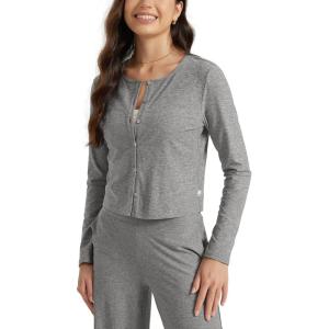 imageODODOS Womens Cardigan  Ultra Soft Stratum Tech Performance Long Sleeve Crop UPF 50 Button Down Crewneck TopGrey Heather