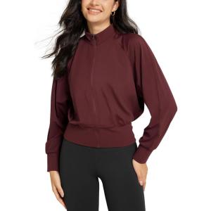imageODODOS Womens Full Zip Workout Jacket Cloud Feeling Stand Collar Long Sleeve Lightweight Athletic Yoga TopsBurgundy
