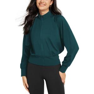 imageODODOS Womens Full Zip Workout Jacket Cloud Feeling Stand Collar Long Sleeve Lightweight Athletic Yoga TopsForest Teal