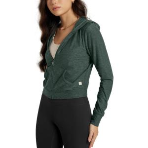 imageODODOS Womens FullZip Cropped Hoodie  Stratum Tech Ultra Soft UPF 50 Hooded Jacket with PocketsAspen Heather