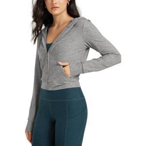imageODODOS Womens FullZip Cropped Hoodie  Stratum Tech Ultra Soft UPF 50 Hooded Jacket with PocketsGrey Heather