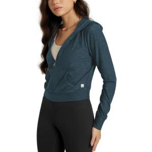 imageODODOS Womens FullZip Cropped Hoodie  Stratum Tech Ultra Soft UPF 50 Hooded Jacket with PocketsNavy Heather