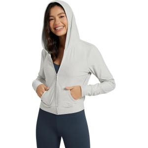 imageODODOS Womens FullZip Cropped Hoodie  Stratum Tech Ultra Soft UPF 50 Hooded Jacket with PocketsSalt Heather