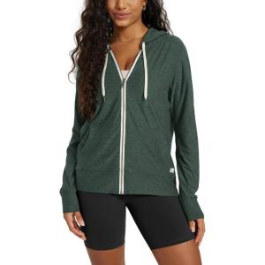 imageODODOS Womens FullZip Hoodie  Stratum Tech Ultra Soft Outfit UPF 50 Performance Hooded Jacket with PocketsAspen Heather
