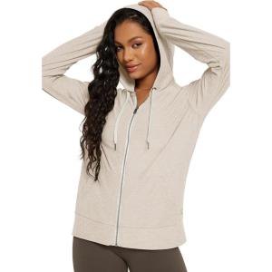 imageODODOS Womens FullZip Hoodie  Stratum Tech Ultra Soft Outfit UPF 50 Performance Hooded Jacket with PocketsEcru Heather