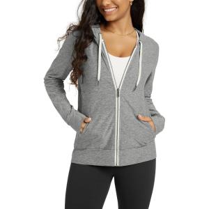 imageODODOS Womens FullZip Hoodie  Stratum Tech Ultra Soft Outfit UPF 50 Performance Hooded Jacket with PocketsGrey Heather