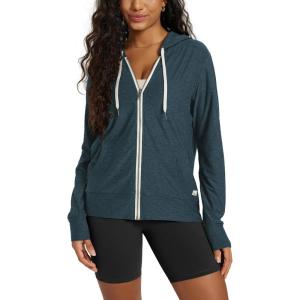 imageODODOS Womens FullZip Hoodie  Stratum Tech Ultra Soft Outfit UPF 50 Performance Hooded Jacket with PocketsNavy Heather