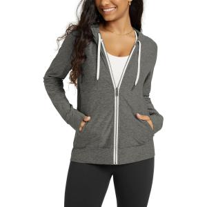 imageODODOS Womens FullZip Hoodie  Stratum Tech Ultra Soft Outfit UPF 50 Performance Hooded Jacket with PocketsSmoke Heather