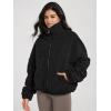 imageODODOS Womens Sherpa Fleece FullZip Jacket Long Sleeve Coat Soft Warm Cinchable Outerwear with PocketsBlack