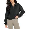 imageODODOS Modal Soft HalfZip Collared Sweatshirts for Women Long Sleeve Relaxed Fit Pullover Top with PocketsBlack