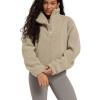 imageODODOS Womens Sherpa Fleece HalfZip Pullover  Cozy Warm Long Sleeve Sweatshirt Cinchable Outerwear with PocketsKhaki