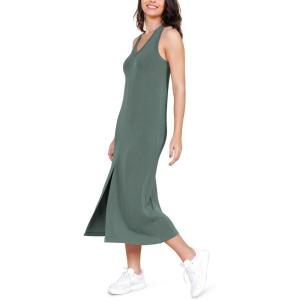 imageODODOS Modal Soft Front Split Midi Dress for Women V Neck Sleeveless Casual Summer Tank DressSlate Green