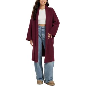 imageODODOS Womens Cardigan Sweater Longer Length Open Front Drape Coatigan Warm Soft Knit Long Sleeve OuterwearClaret