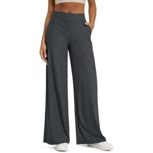 imageODODOS Womens Extra Wide Leg Pants  Ultra Soft Stratum Tech Casual Relaxed Lounge Pants with Pockets  29quot InseamCharcoal Heather