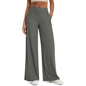 imageODODOS Womens Extra Wide Leg Pants  Ultra Soft Stratum Tech Casual Relaxed Lounge Pants with Pockets  29quot InseamSmoke Heather