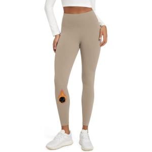 imageODODOS Womens Fleece Lined Leggings Thermal Warm Winter Tights  25quot  28quot High Waisted Thick Yoga Pants with Back PocketsDark Beige