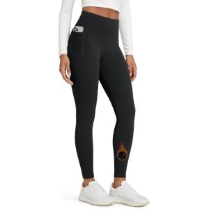 imageODODOS Womens Fleece Lined Leggings with Pockets Thermal Warm Winter Tights  25quot  28quot High Waisted Thick Yoga PantsBlack