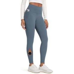 imageODODOS Womens Fleece Lined Leggings with Pockets Thermal Warm Winter Tights  25quot  28quot High Waisted Thick Yoga PantsBlue Gray