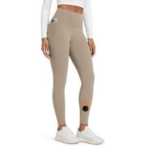 imageODODOS Womens Fleece Lined Leggings with Pockets Thermal Warm Winter Tights  25quot  28quot High Waisted Thick Yoga PantsDark Beige