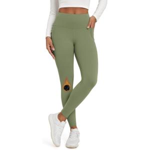 imageODODOS Womens Fleece Lined Leggings with Pockets Thermal Warm Winter Tights  25quot  28quot High Waisted Thick Yoga PantsDark Olive