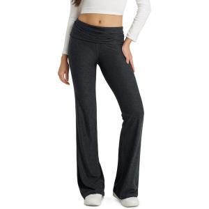 imageODODOS Womens Foldover Pants  Ultra Soft Stratum Tech Performance Mid Rise Casual Lounge Yoga Pants  30quot InseamBlack Heather