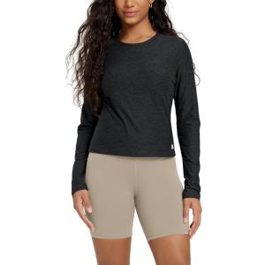 imageODODOS Womens Long Sleeve Performance TShirts  Ultra Soft Stratum Tech Crew Neck Tee UPF 50 Essential Crop TopBlack Heather