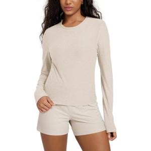 imageODODOS Womens Long Sleeve Performance TShirts  Ultra Soft Stratum Tech Crew Neck Tee UPF 50 Essential Crop TopEcru Heather