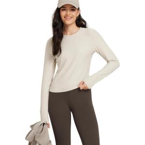 imageODODOS Womens Long Sleeve Performance TShirts  Ultra Soft Stratum Tech Crew Neck Tee UPF 50 Essential Crop TopMilkweed Heather