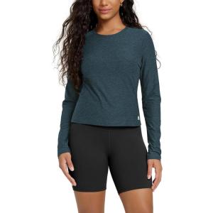 imageODODOS Womens Long Sleeve Performance TShirts  Ultra Soft Stratum Tech Crew Neck Tee UPF 50 Essential Crop TopNavy Heather