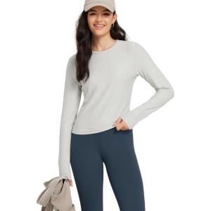 imageODODOS Womens Long Sleeve Performance TShirts  Ultra Soft Stratum Tech Crew Neck Tee UPF 50 Essential Crop TopSalt Heather