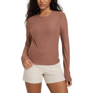 imageODODOS Womens Long Sleeve Performance TShirts  Ultra Soft Stratum Tech Crew Neck Tee UPF 50 Essential Crop TopTamarind Heather