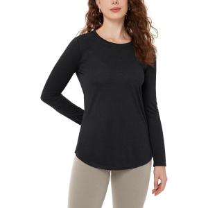 imageODODOS Womens Long Sleeve TShirts Graphene Ultralight Soft Breathable Side Slit Basic Yoga Workout Casual TopBlack