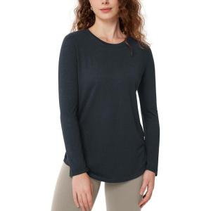 imageODODOS Womens Long Sleeve TShirts Graphene Ultralight Soft Breathable Side Slit Basic Yoga Workout Casual TopDeep Navy