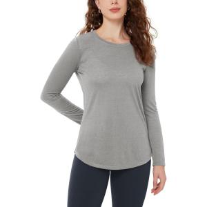 imageODODOS Womens Long Sleeve TShirts Graphene Ultralight Soft Breathable Side Slit Basic Yoga Workout Casual TopLight Gray