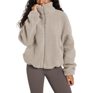 imageODODOS Womens Sherpa Fleece FullZip Jacket Long Sleeve Coat Soft Warm Cinchable Outerwear with PocketsOatmeal