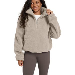 imageODODOS Womens Sherpa Fleece HalfZip Pullover  Cozy Warm Long Sleeve Sweatshirt Cinchable Outerwear with PocketsOatmeal