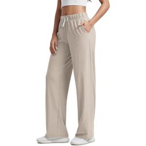 imageODODOS Womens Straight Leg Pants Ultra Soft Stratum Tech Relaxed Casual Pajama Lounge Pants with Pockets2931quot InseamMocha Heather