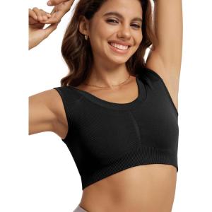 imageODODOS Womens Crop Tank  Seamless Ultra Soft Ribbed Knit Scoop Neck Low Back Sleeveless TopsBlack