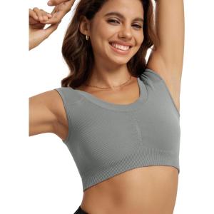 imageODODOS Womens Crop Tank  Seamless Ultra Soft Ribbed Knit Scoop Neck Low Back Sleeveless TopsGray