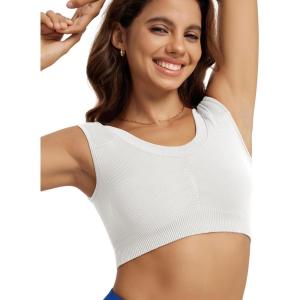 imageODODOS Womens Crop Tank  Seamless Ultra Soft Ribbed Knit Scoop Neck Low Back Sleeveless TopsWhite