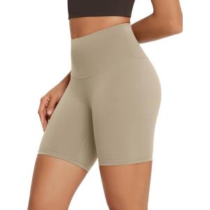 imageODODOS High Waist Workout Shorts for Women Tummy Control Workout Gym Athletic Biker Shorts6quot8quot InseamShaker Beige