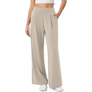 imageODODOS Modal Soft Wide Leg Pants for Women High Waist Casual Relaxed Pants with Pockets2729quot 31quot InseamSmokey Taupe